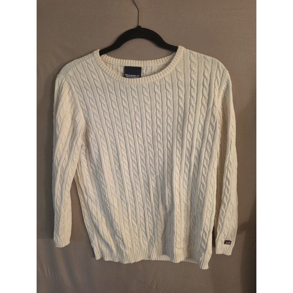 Polo Jeans Co  Cable-Knit Cotton Sweater Jrs Large 3/4 Sleeve